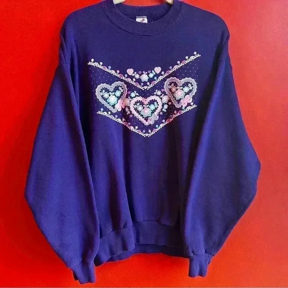 Vintage Sweaters - Vintage 90's cottagecore grandma hearts pullover size XL